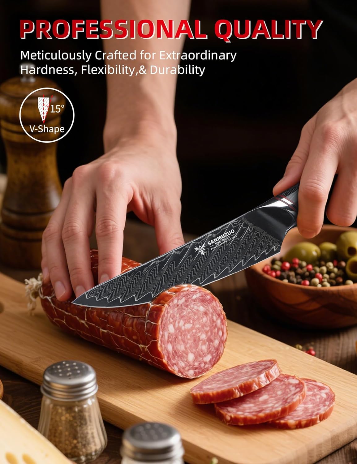 3.5 Inch Paring Knife - Fruit and Vegetable Peeling Knives, Black Damascus Steel with Ergonomic Handle - MIAO Series