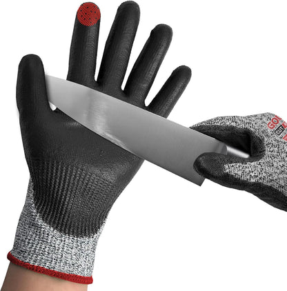 ANSI A9 Cut Resistant Gloves,Cut Resistant Work Gloves,Cut Proof Gloves Nitrile Coated For Metal Fabrication,Woodworking, Construction,Touch Screen,Large