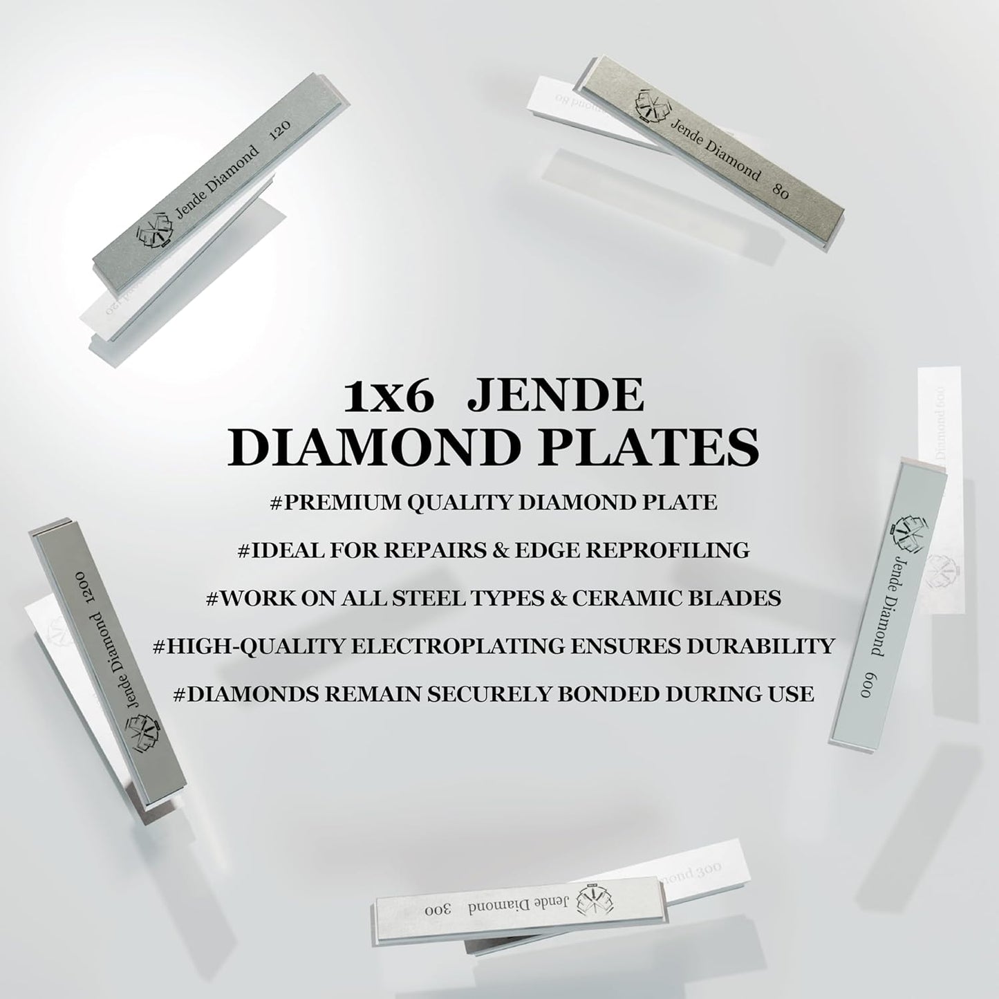 1x6 Jende Diamond Sharpening Stone Plate for Edge Pro, Jende JIGS, TSProf, Hapstone Sharpener, Ruxin (80 Grit)