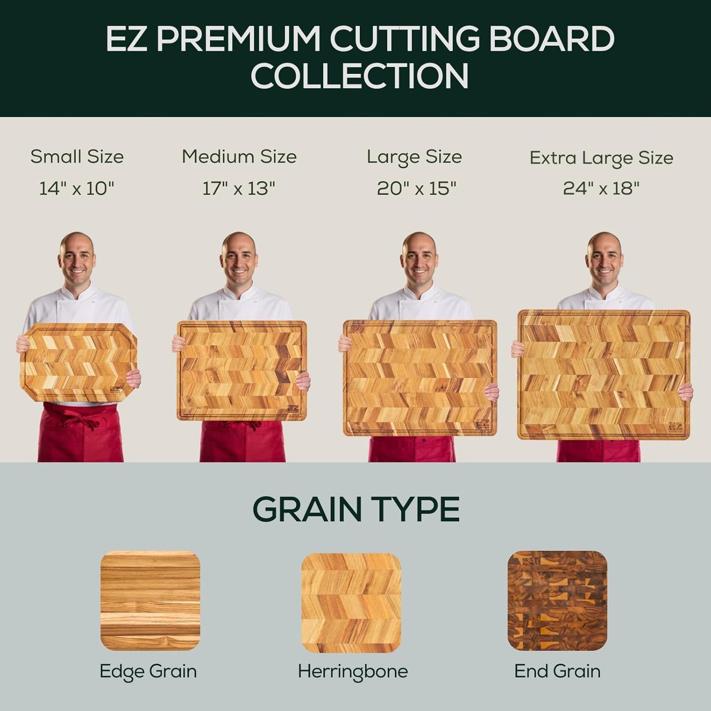 EZ FURNITURE Extra Large (XL) Teak Edge Grain Cutting Board, Reversible, Knife-Friendly Charcuterie Butcher Block, Juice Groove & Handles, Non-Toxic, Gift Box Included (Herringbone, 24" x 18" x 1.15")