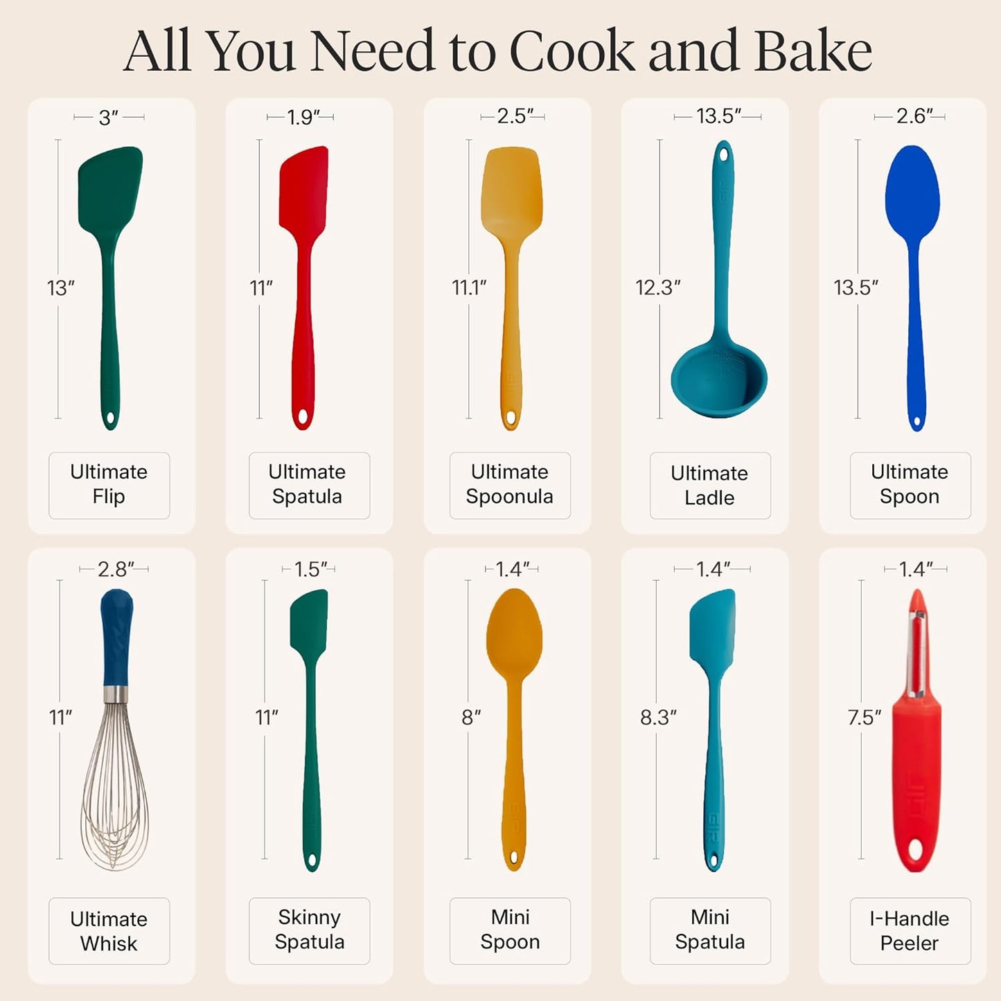 GIR: Get It Right 5 Piece Silicone Ultimate Kitchen Utensils Set - Ladle, Spatula, Flip, Spoon & Spoonula - Non-Toxic Cooking Utensils for Nonstick Cookware, Cooking and Baking - Red