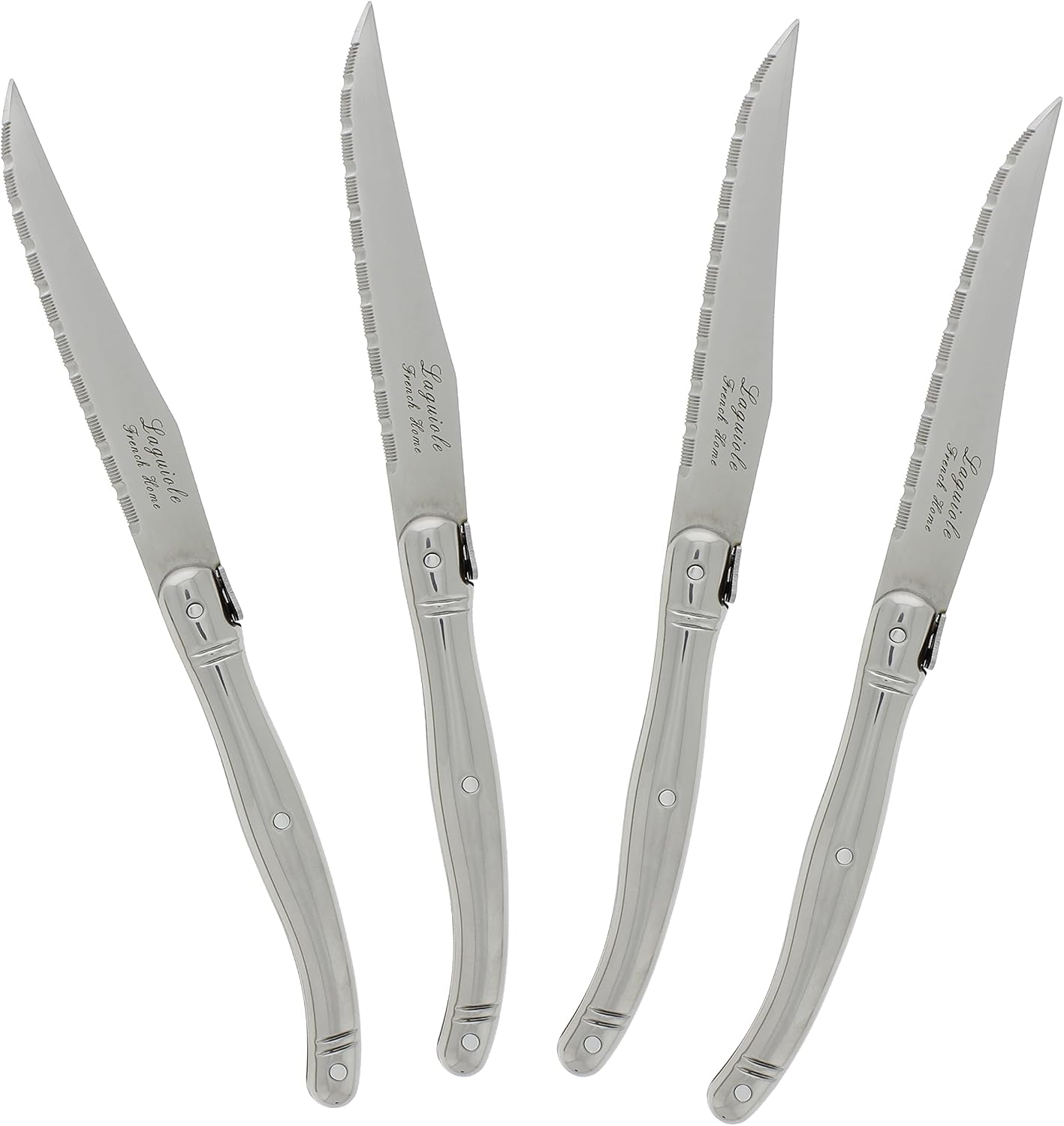 French Home Laguiole 4-Piece Steak Knife Set – Sophisticated Stainless Steel Dinner Knives with Navy Blue Handles & Iconic Bee Emblem – Serrated Knives for Smooth Cutting (9.25")