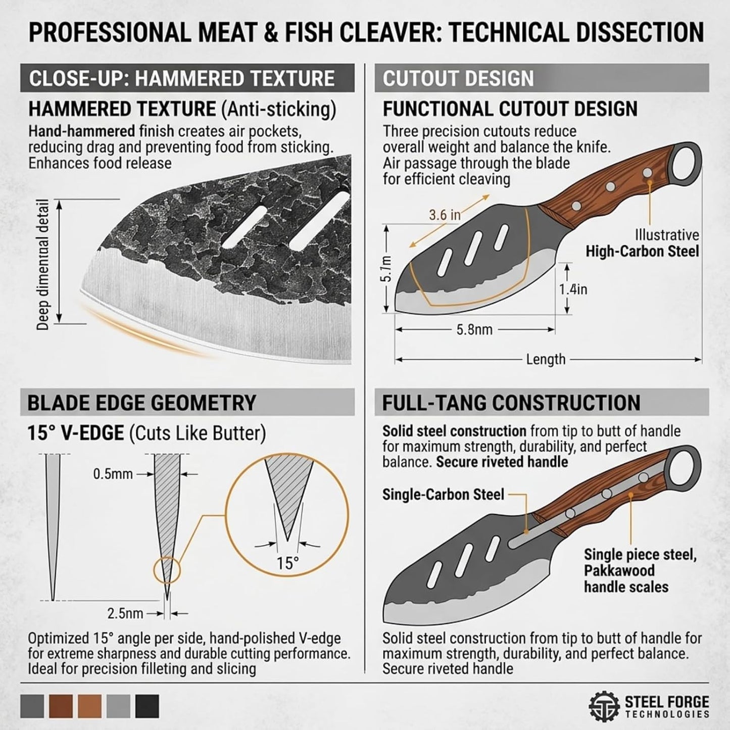 KOFERY Hand Forged Serbian Butcher Knife with Full Tang 4Cr13MoV Steel, Viking Meat Cleaver for Butchering, Camp Cooking and BBQ, Includes Leather Sheath & Pocket Sharpener