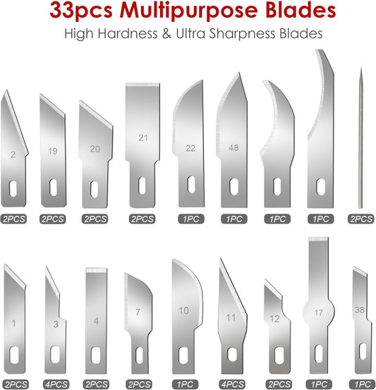 FASTPRO 40-Piece Precision Hobby Knife Set, 3pcs Craft Knives with 33pcs Blades, Exacto Knife Set Included Tweezers, Grindstone, Steel Ruler, Vernier Caliper and Storage Case