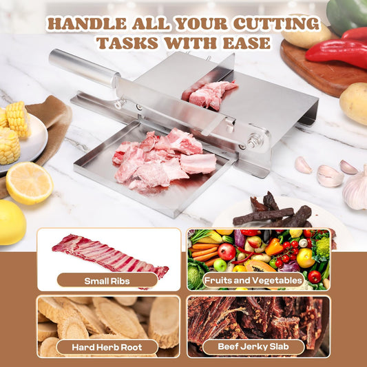 Moongiantgo Biltong Slicer Manual Meat Cutter with Scale - Stainless Steel Cutting Machine Hand Herb Root Slicer for Salami, Ham, Bacon, Vegetables, Deli, Ginseng, Fish (KD0270)