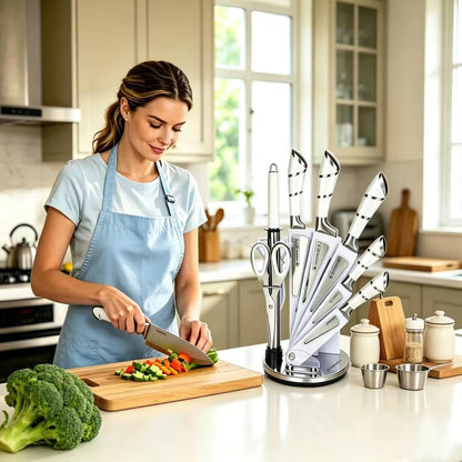 Elegant Purple 9-Piece Kitchen Knife Set with Acrylic Block,Non Stick Sharp Stainless Steel Chef Knives with Sharpener,Gift Ready Cutlery Set for Women