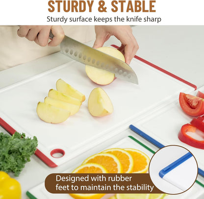 Plastic Cutting Boards for Kitchen, 3-Piece Large Cutting Board Set Dishwasher Safe Chopping Boards with Non-slip Feet and Juice Grooves, Kikcoin