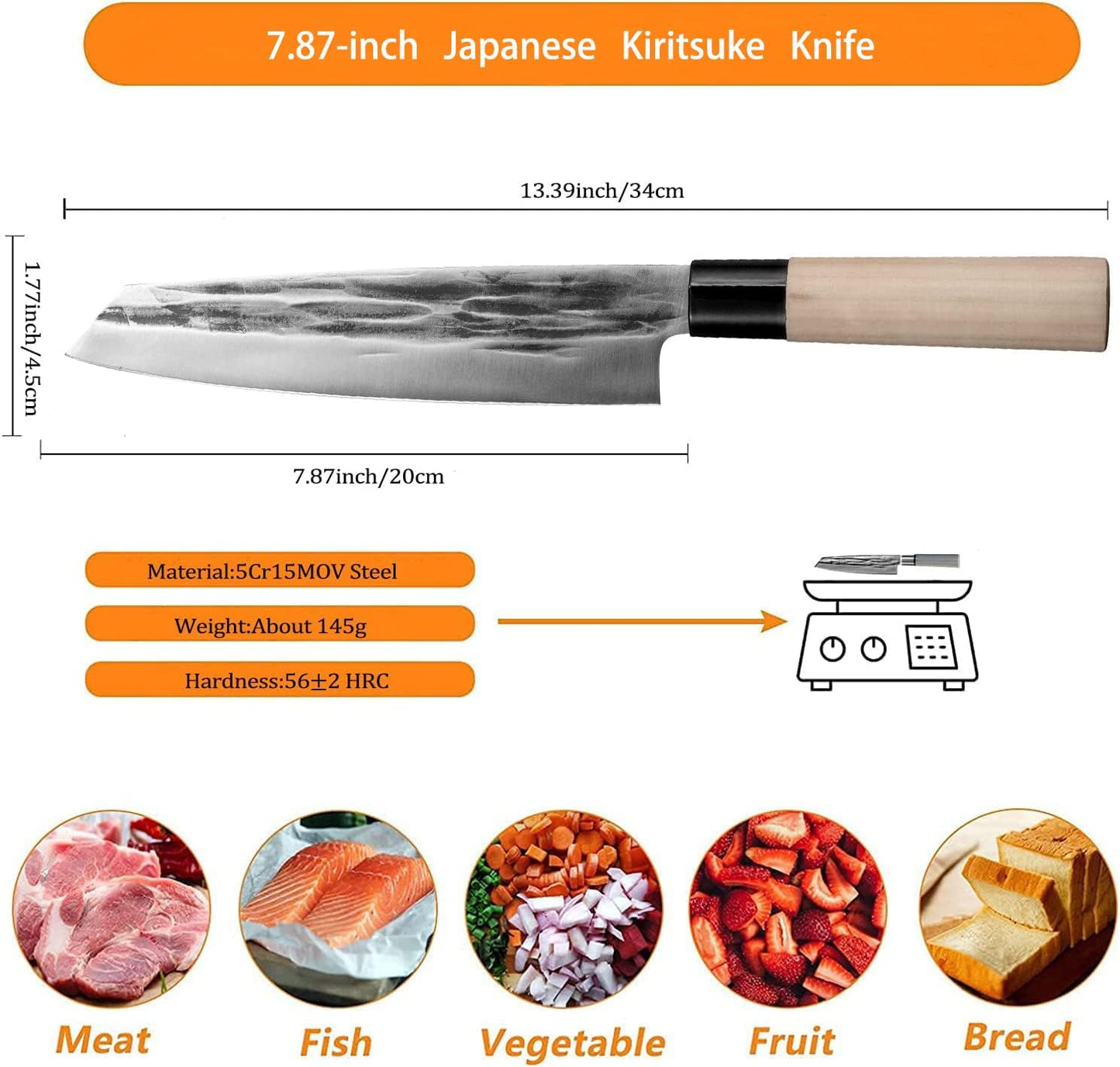 Waterboss,Japanese Sushi Chef Knife Salmon Knife Slicer Razor Sharp Sashimi Watermelon Knives, 5Cr15mov Stainless Steel Sashimi Yanagiba Knife, Maple Handle, 11.8inch (300mm)