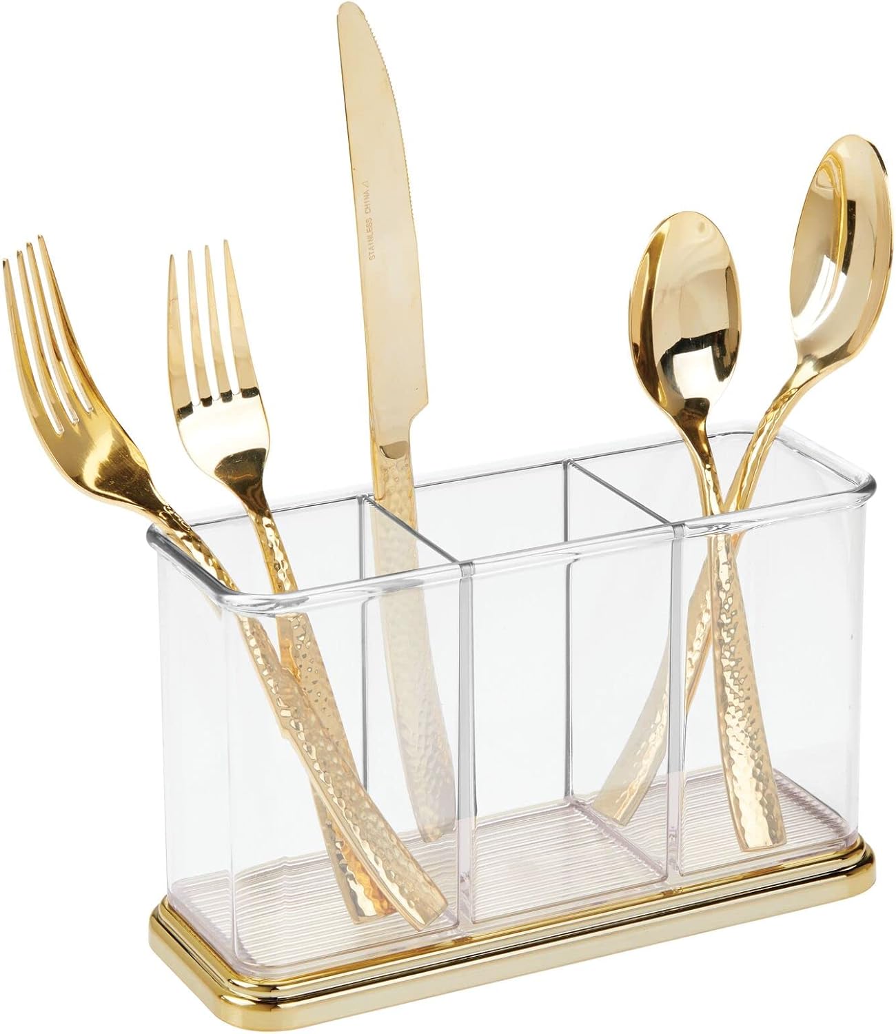 mDesign Plastic Cutlery Utensil Holder Storage Organizer Caddy for Kitchen Countertop Organization - Holds Fork, Knife, Spoon, Silverware - 3 Divided Sections - Hyde Collection - Clear/Brushed