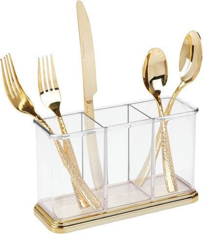 mDesign Plastic Cutlery Utensil Holder Storage Organizer Caddy for Kitchen Countertop Organization - Holds Fork, Knife, Spoon, Silverware - 3 Divided Sections - Hyde Collection - Clear/Brushed