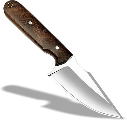 Warivo Damascus Steel Hunting Knife 10 Inch Fixed Blade with Leather Sheath Wood Handle, Skinning Knife for Camping Survival Bushcraft Outdoor Gear for Men