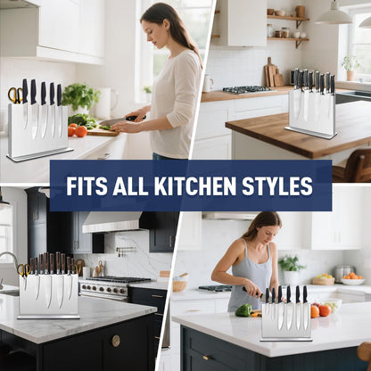 Magnetic Knife Block Without Knives—Stainless Steel Double-Sided Magnetic Knife Holder Stand with Strong Magnets, Knife Storage Organizer for Kitchen Counter top