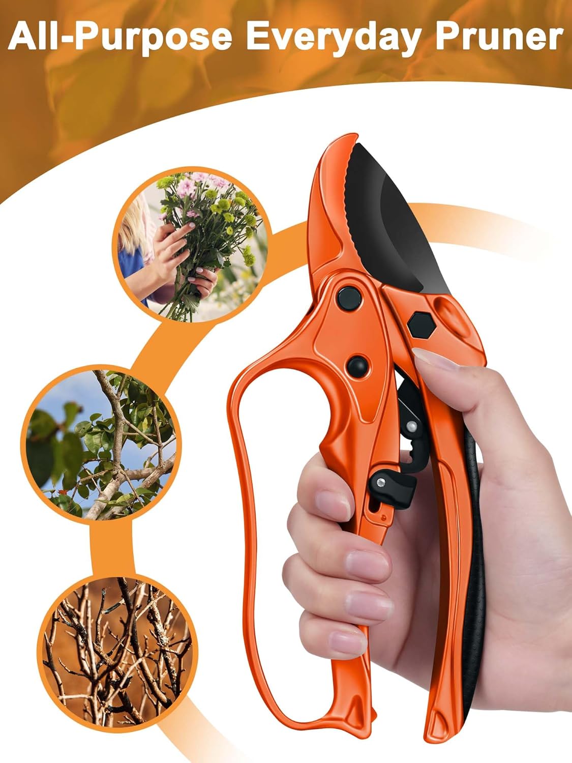 6.7" Lightweight Pruning Scissors, Garden Snips with Straight Stainless Steel Blades and Needle Point Tip, Gardening Trimmers for Flower stems, Herbs, Small Plants, Buds