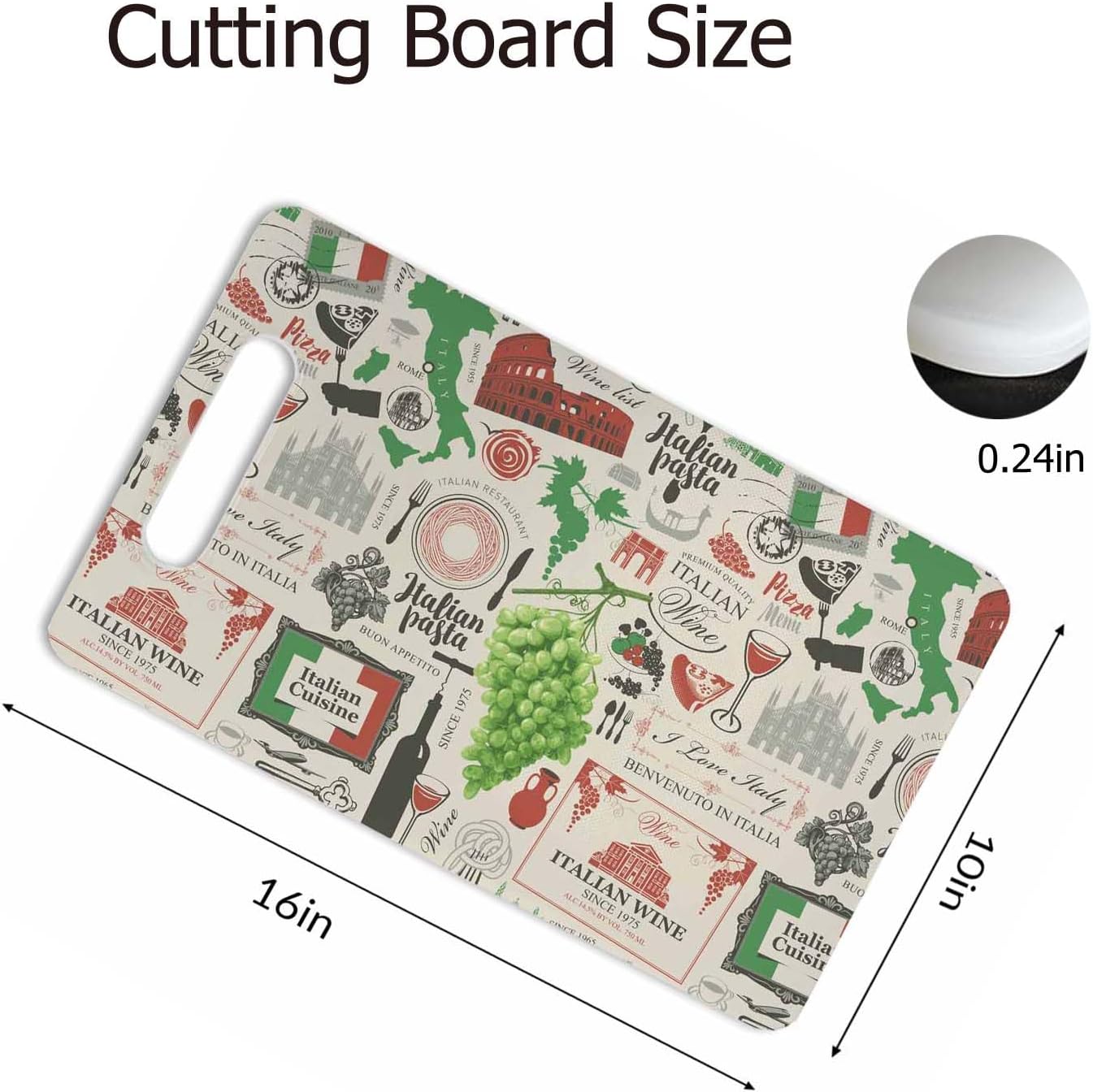Coffee Set Cutting Board with Handles Coffee Maker Muffin Cup Flower Hot Drink Love Cutting Boards Plastic Safe Chopping Board for Kitchen 16" x 10" x 0.24"