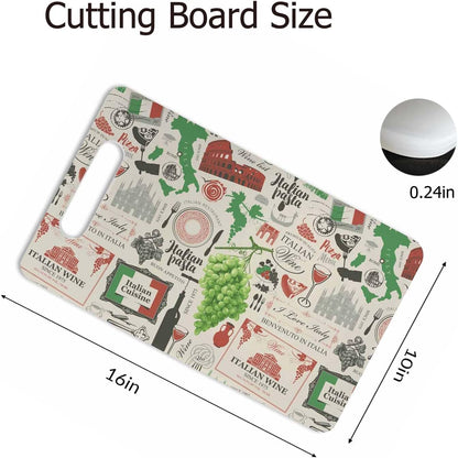 Coffee Set Cutting Board with Handles Coffee Maker Muffin Cup Flower Hot Drink Love Cutting Boards Plastic Safe Chopping Board for Kitchen 16" x 10" x 0.24"