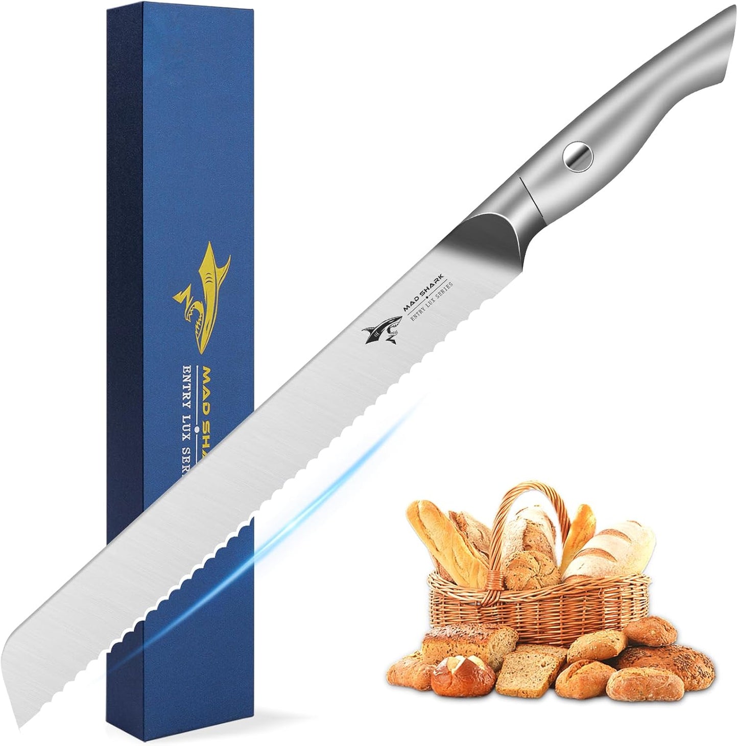 MAD SHARK Bread Knife 8 Inch, Razor Sharp Blade from German Molybdenum-vanadium Steel, Professional Serrated Bread Knife for Homemade Bread, Sourdough Cutting (8 inch)