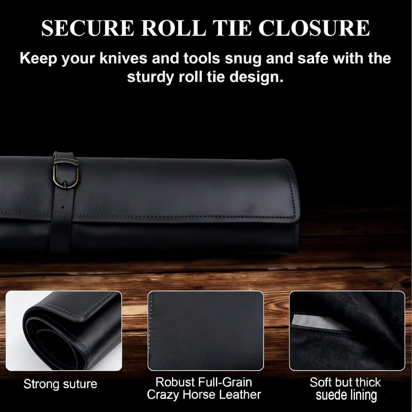 Leather Chef Knife Roll Bag, Knife Bags for Chefs Professional, Large Zippered Pouch & 7-Slot Professional Knife Roll, Chef Knives Storage Bag for Kitchen Tools Culinary Accessories (brown)
