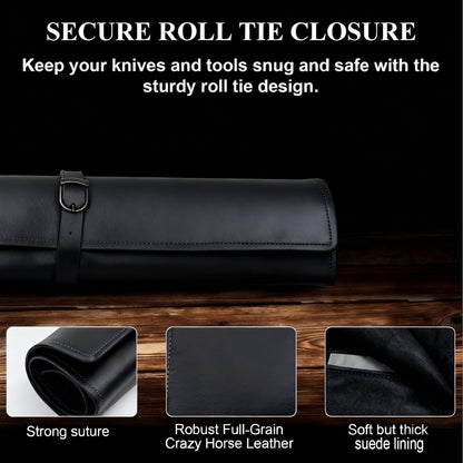 Leather Chef Knife Roll Bag, Knife Bags for Chefs Professional, Large Zippered Pouch & 7-Slot Professional Knife Roll, Chef Knives Storage Bag for Kitchen Tools Culinary Accessories (brown)
