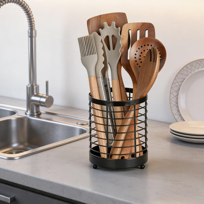 Utensil Holder for Kitchen Counter, Stainless Steel Utensil Crock for Cooking Tools, Spatula, Silverware Forks, Knives, Spoons Countertop Organizer