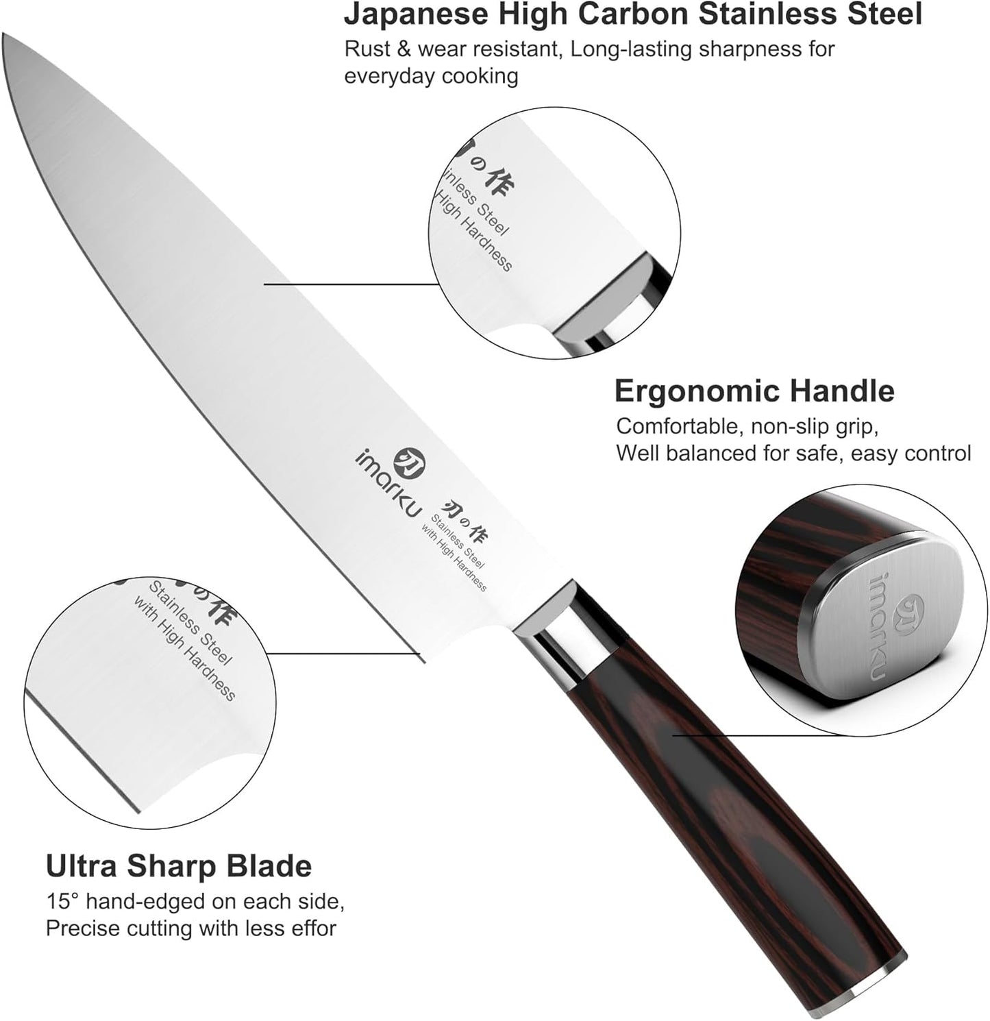 imarku 3 Pieces Knife set, Japanese HC Stainless Steel Kitchen Knife Set, Professional Chef Knife Set With Ergonomic Pakkawood Handle, Ultra Sharp Knives Set for Kitchen & Home Cooking, Gifts Box