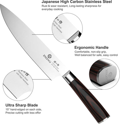imarku 3 Pieces Knife set, Japanese HC Stainless Steel Kitchen Knife Set, Professional Chef Knife Set With Ergonomic Pakkawood Handle, Ultra Sharp Knives Set for Kitchen & Home Cooking, Gifts Box
