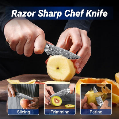 Golden Bird 6 inch Kitchen Utility knife, Japanes VG10 Damascus Steel Chef Knives with Wooden Handle, Small Paring Knife for Fruit and Vegetable, Ideal Gift