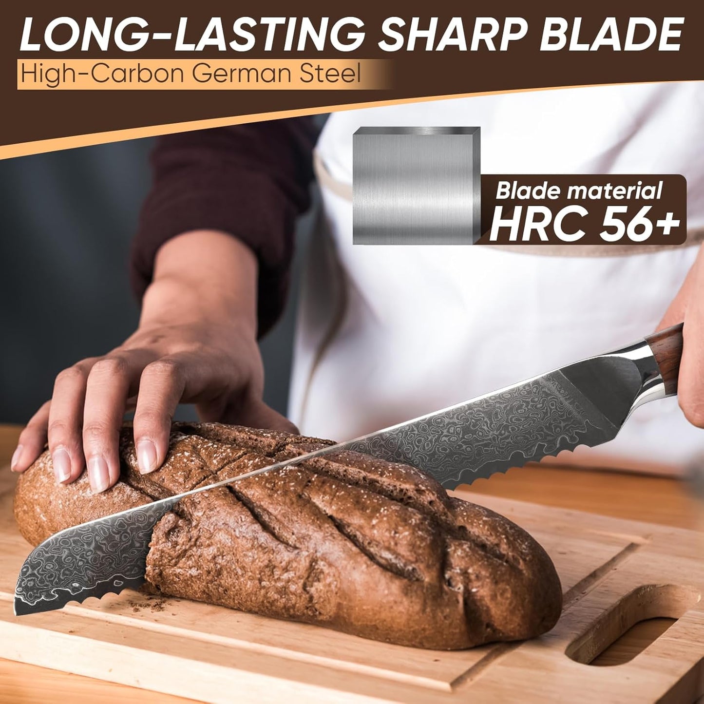 Purple Dragon Steak Knives Set of 6 - Smooth Edge Non-Serrated Blade with Square Wooden Handle – Elegant, Balanced, High Carbon German Steel - Christmas Gift for Men and Women