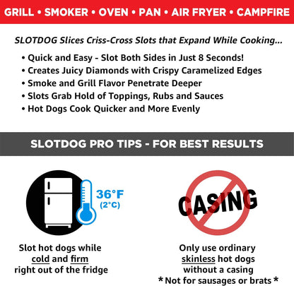 SLOTDOG - Hot Dog Slicing Tool - Stainless Steel Cutter Blades for Kitchen, Grilling, Tailgating, Camping and Backyard Outdoor BBQ - 10 inch - Red