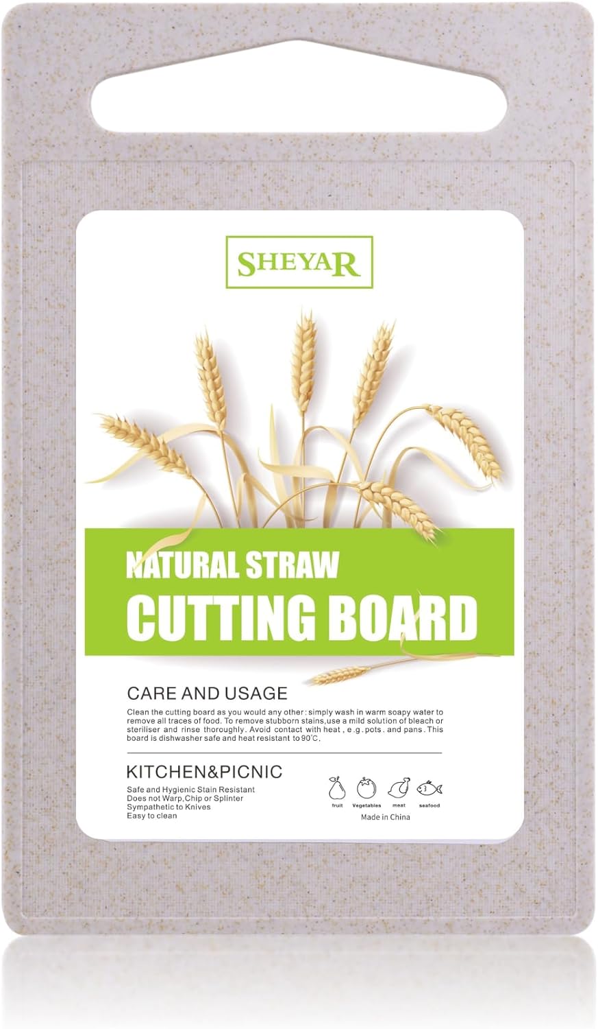 Cutting Board for Kitchen, Wheat Straw Fiber Cutting Board, Dish Washer Safe, w/Juice Grooves for Meat, Veggies, Easy Grip Handle, Non-slip Surface Eco-friendly Serveware Accessories （10‘x6.3’）
