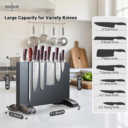 Magnetic Knife Holder, Stainless Steel Magnetic Knife Block without Knives, Strong Double Sided Magnet Knife Storage Strip with Wood Base for Kitchen Counter-Silver