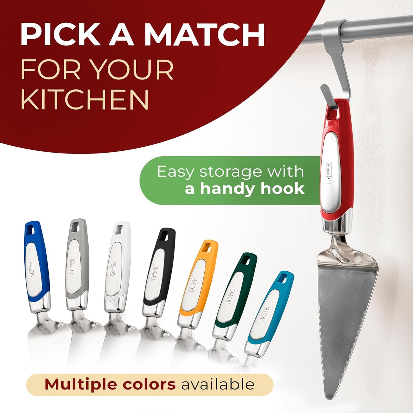 Orblue Pie Server, Essential Kitchen Tool, Serrated on Both Sides, Great for Right or Left Handed Chef, Stainless Steel Flatware , Cake Cutter,White