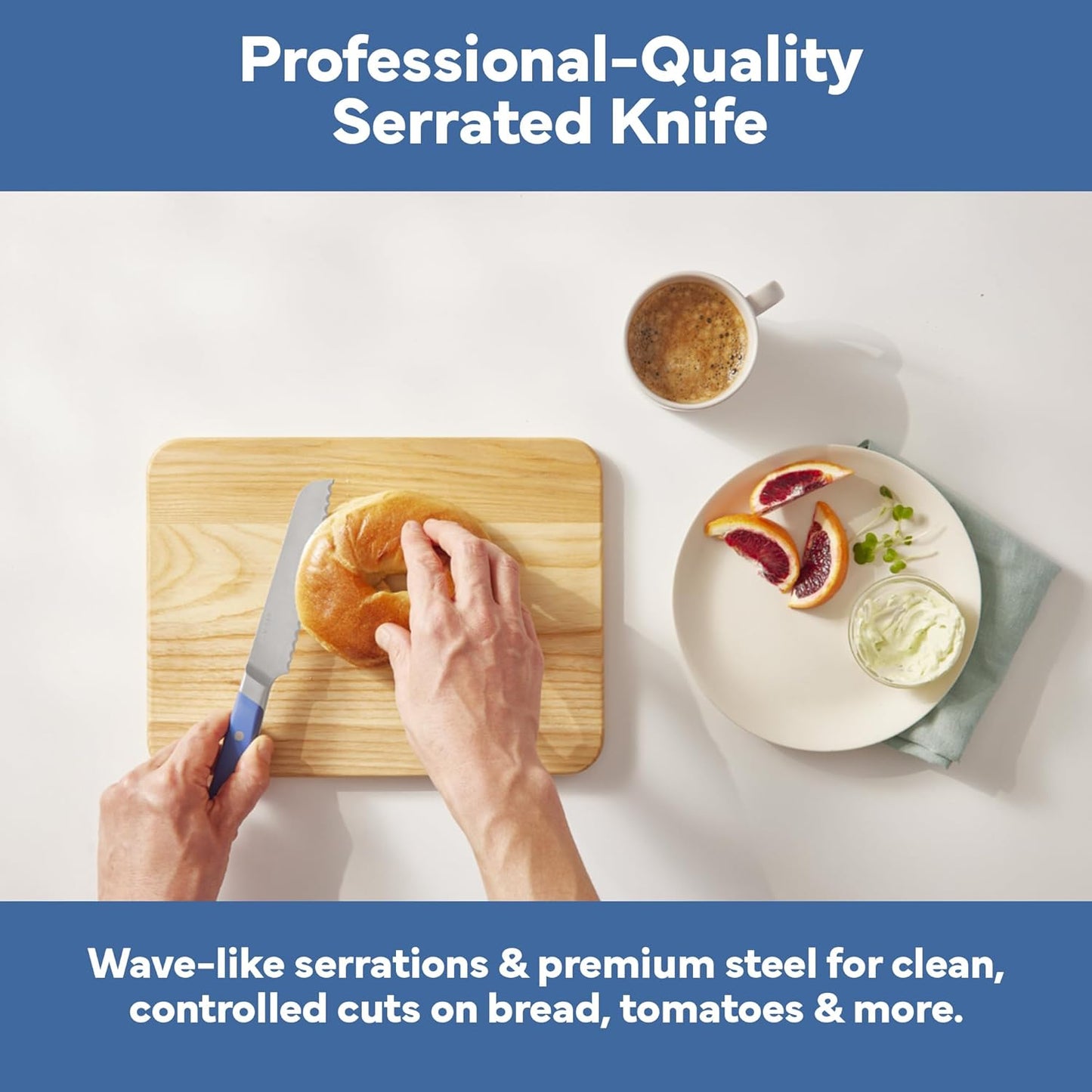 Misen Serrated Bread Knife - High-Carbon Japanese AUS8 Steel - Perfect for Soft Foods, Bread, Pastries, and Fruits - Verstatile Slicer, Razor-Sharp Edge, Durable Blade, Ergonomic Handle - 5", Blue