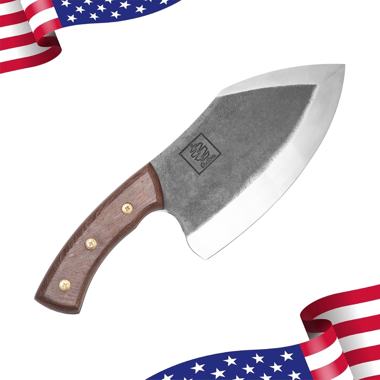 COOLINA Daozi 8" Butcher Knife, Hand-Forged High-Carbon Steel Cleaver for Heavy-Duty Meat Cutting, Slicing, Chopping, Brisket & BBQ, Full-Tang Forged Blade with Ergonomic Wood Handle