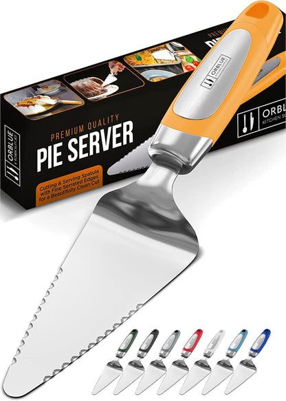 Orblue Pie Server, Essential Kitchen Tool, Serrated on Both Sides, Great for Right or Left Handed Chef, Stainless Steel Flatware , Cake Cutter,White