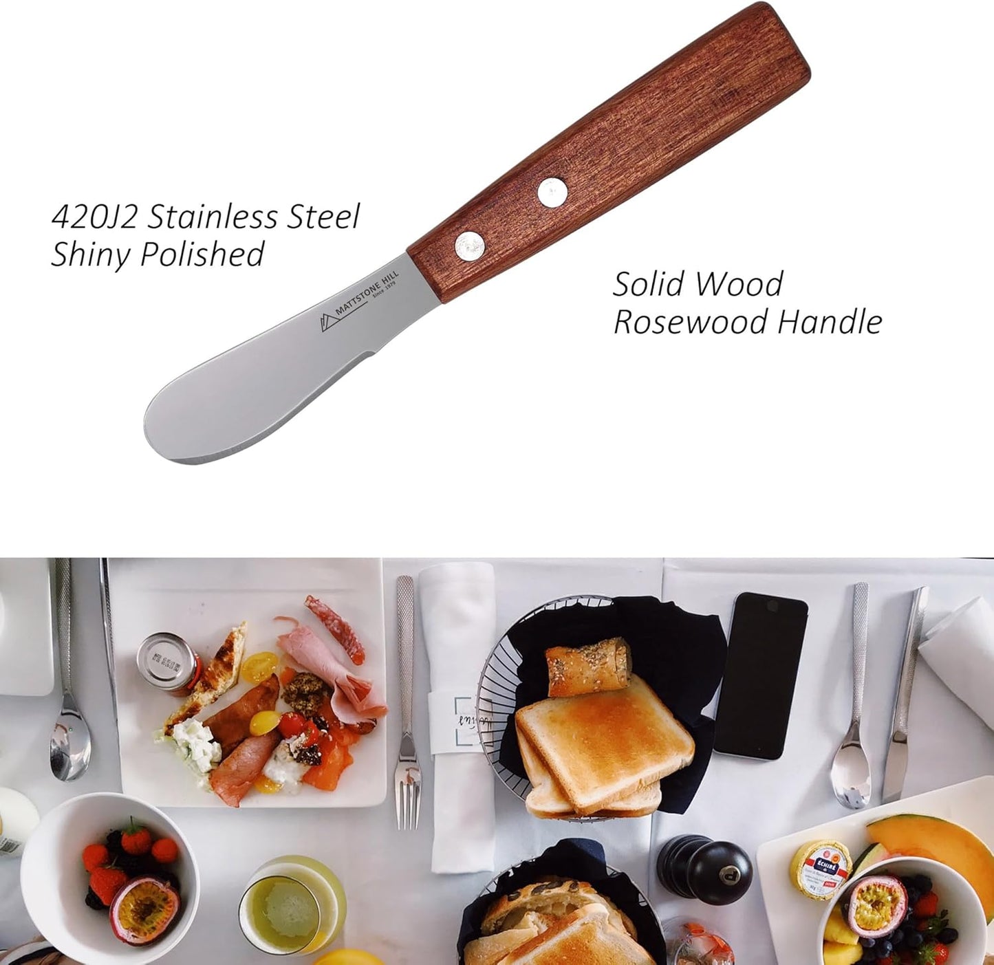 Cheese Knife, MATTSTONE HILL Cheese Knives Set - Soft & Semi Hard Cheese Knife, Soft Cheese Slicer, Cheese Cleaver, Hard Cheese Cutter, Premium Stainless Steel, Wood Handle