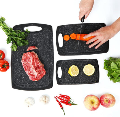 Cutting Board, Set of 3 Kitchen Plastic Chopping Boards Non-Slip Cutting Boards with Grip Handle Juice Grooves Grinding Groove Large Chopping Boards for Meat Vegetables Fruits.