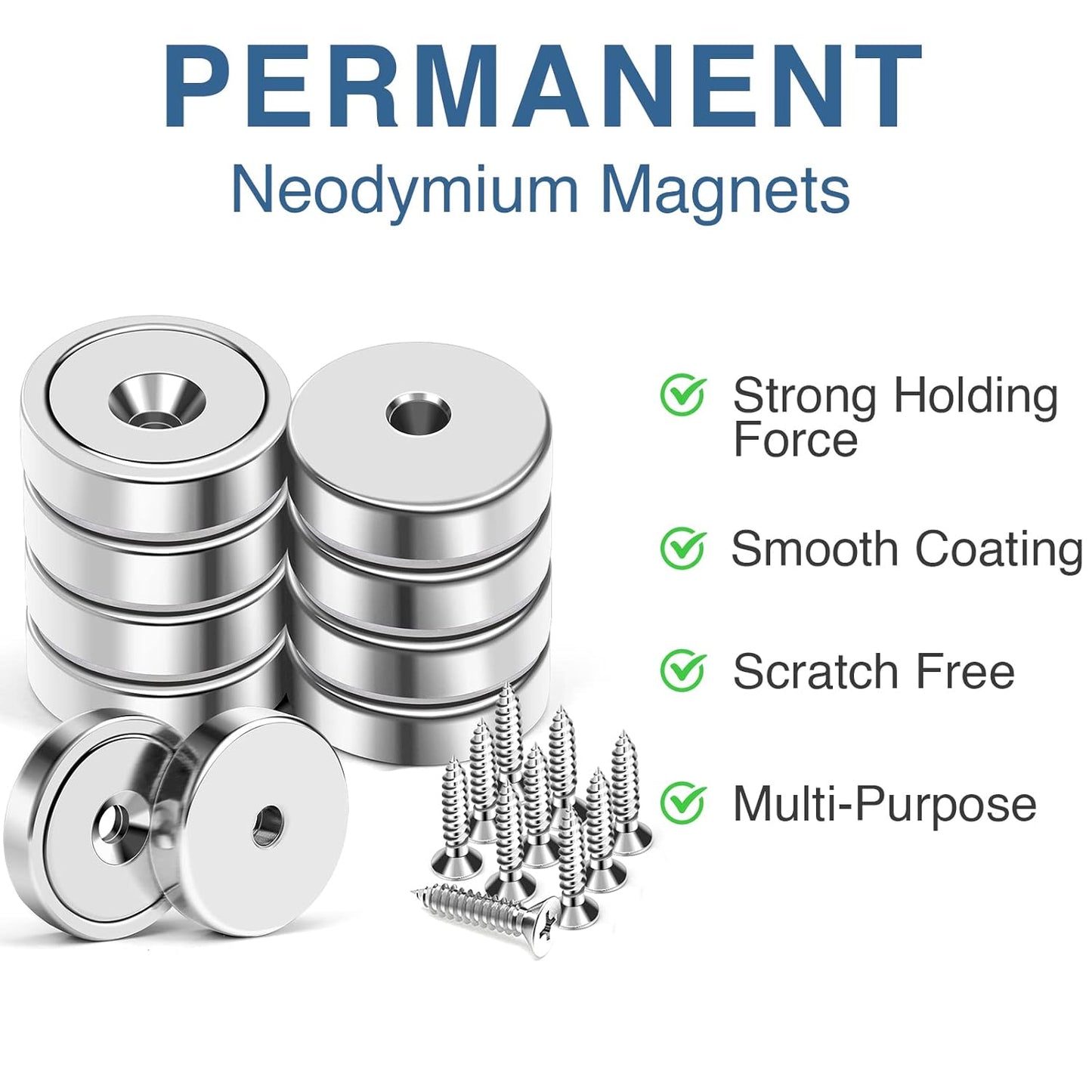 MIKEDE 12 Pack Neodymium Bar Magnets, 70LB Strong Rare Earth Mounting Magnet Heavy Duty, Rectangular Magnet with Countersunk Hole and Steel Capsule, Magnets Strips for Home, Garage - 2.36x0.53x0.2in