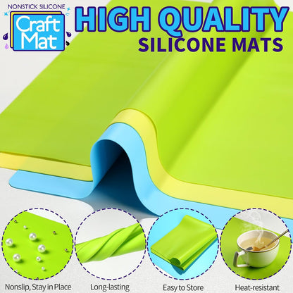 LEOBRO Silicone Mats, 3 PCS 15.7”x 11.7” Silicone Mats for Crafts, Resin Molds, Play Dough Mat for Resin, Clay, Craft Supplies, Orange & Purple & Blue