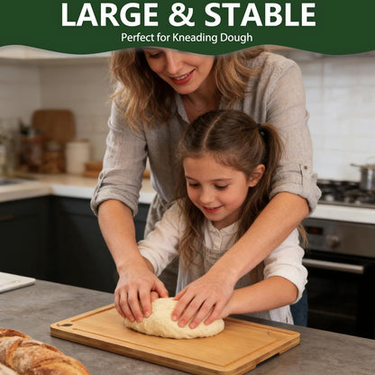 Cutting Boards for Kitchen, Bamboo Cutting Board Set of 3 with Storage Stand, Deep Carbonized Chopping Boards with Deep Juice Grooves and Side Handles for Meat, Vegetables, Fruit and Meal Prep