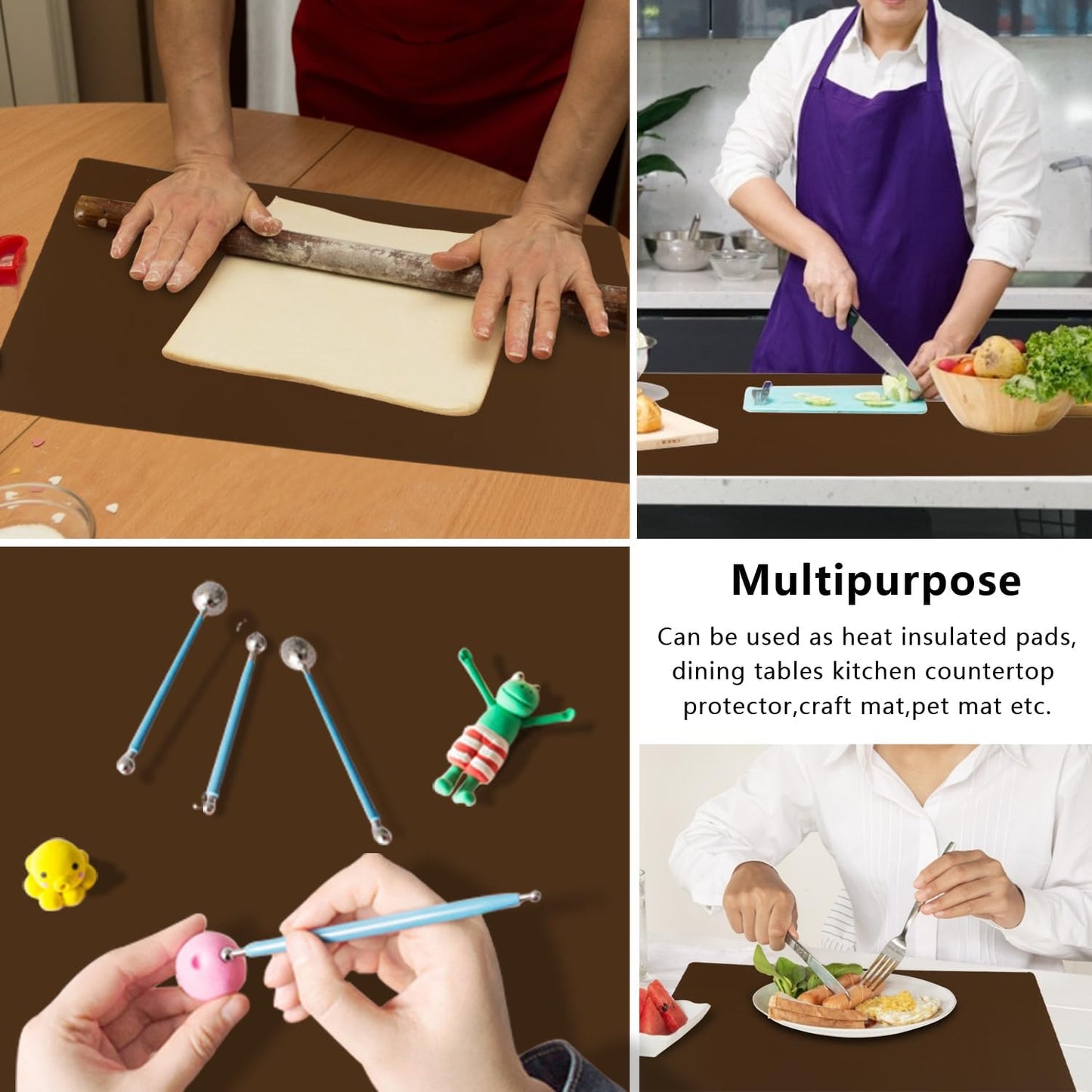 Extra Large Dark Green Countertop Mat - Silicone Table Kitchen Desk Mat - Non-Slip & Heat Resistant - Dinner Placemat Pastry Dough Rolling Mat - Colors B