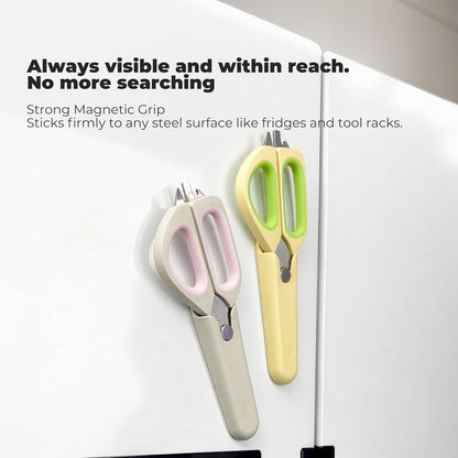 Zuutii Magnetic Kitchen Scissors, Heavy Duty Multi-Purpose Cooking Shears - Dishwasher Safe, Comfort Grip with Safety Lock Food Scissors for Chicken Bones, Herbs, Poultry, Vegetables, Begie&Pink
