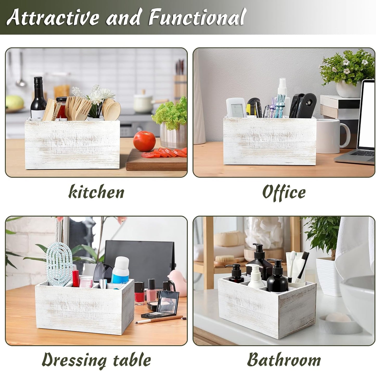 DRASTAR Utensil Holder, Wooden Silverware Caddy, Picnic Cutlery Organizer, Countertop Silverware Holder for Party, Pink