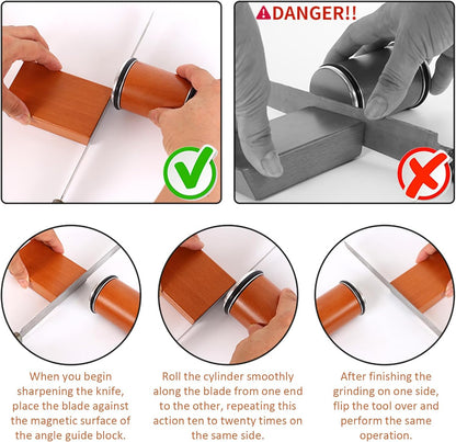 Bladeon Knife Sharpener, Rolling Knife Sharpener with Diamond & Ceramic Abrasives and 15/20° Magnetic Angle Guide for Kitchen, Chef & Outdoor Knives
