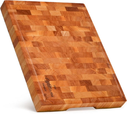 SHUMARU Mahogany End Grain Cutting Board, 17×13×1.6 in – Handmade Butcher Block, Knife-Friendly, Juice Groove, Non-Slip Feet