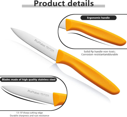 Paring Knife Fruit Knife Set (6 Pieces), Ultra Sharp Stainless Steel Vegetable and Fruit Knife with PP Plastic Ergonomic Handle for Cutting Fruits and Vegetables.Multi.