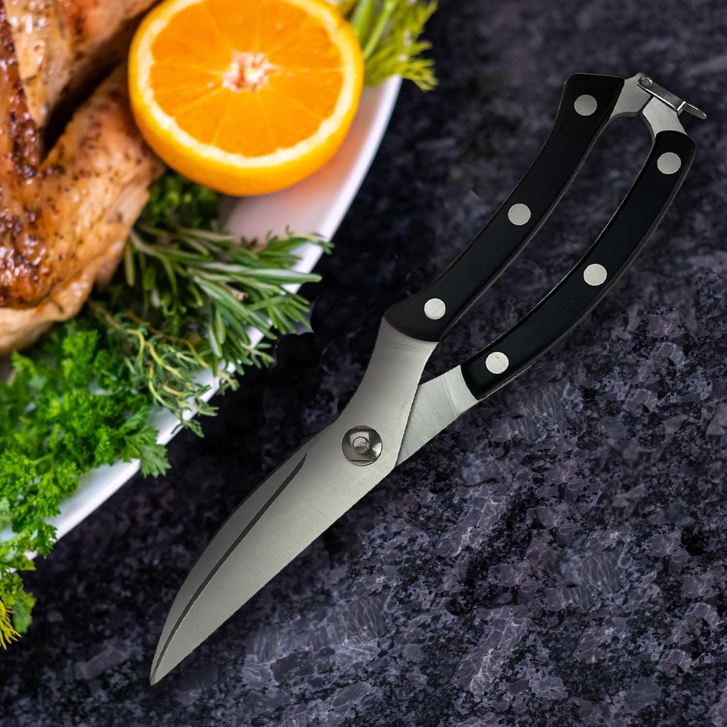 BBQ Butler Poultry Shears - Heavy Duty Chicken Shears - Meat Cutting, Poultry, Spatchcock Scissors - Black