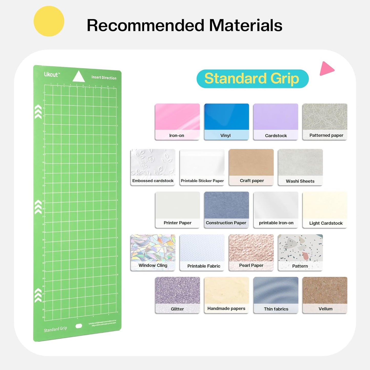 Likcut Cutting Mat for Glee S501 Cutter, 4.5" X 6.5" Standard Grip Mat for DIY Crafty, 3 Packs Likcut Accessories Mats, Adhesive Sticky Green Quilting Replacement Cut Mats for Iron On, Vinyl and More