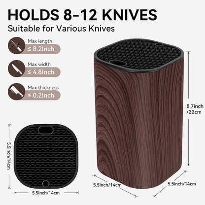 Ninonly Black Knife Block Without Knives 3 in 1 Universal Square Knife Holder Without Knives with Scissors Slot and Sharpening Rod Detachable Kitchen Knife Holder for Easy Cleaning Space Saver