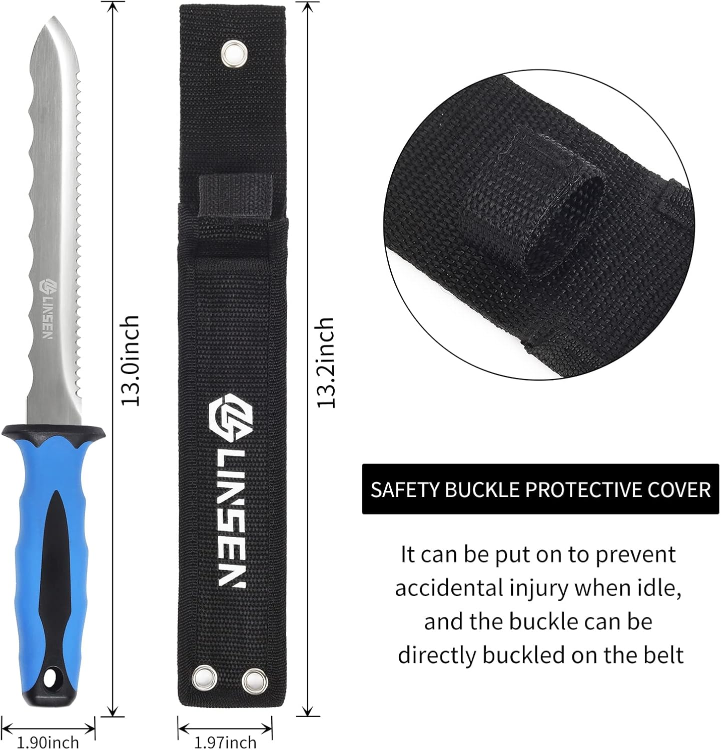 Stainless Steel Garden Knife with 11" Blade with New Handle, Double Side Utility Sod Cutter Lawn Repair Garden Knife with Nylon Sheath (YELLOW)