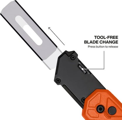 Klein Tools 44306 FLICKBLADE 2-in-1 Folding Utility Knife and Scraper with Built-In Blade Storage, Dual Locking Positions, Includes 3 Triple-Ground Carbon Steel Blades